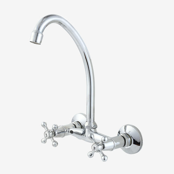 Zinc alloy brass cold and hot water quick-open hand wheel ram's horn kitchen sink Chrome plated